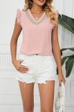 V Neck Lace Tape Flatter Sleeves Top