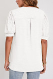 Plain V Neck Puff Short Sleeves Top