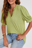 Plain V Neck Puff Short Sleeves Top