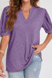 Plain V Neck Puff Short Sleeves Top