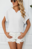 Plain Cut V Neck Fold Sleeves Top