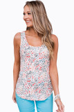 White Floral Print Cut-out U Neck Tank Top