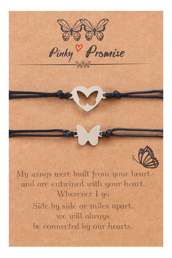 Hollow Out Butterfly Cord Couple Bracelet MOQ 5pcs