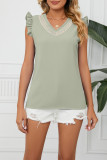 V Neck Lace Tape Flatter Sleeves Top