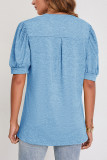 Plain V Neck Puff Short Sleeves Top
