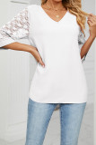 Plain V Neck Lace Sleeves Top