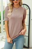 Hollow Out Pattern Puff Button Sleeves Top