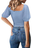 Plain Square Neck Jacquard Mesh Top