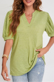 Plain V Neck Puff Short Sleeves Top