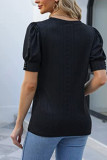Hollow Out Pattern Puff Button Sleeves Top