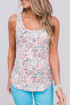 White Floral Print Cut-out U Neck Tank Top