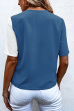 V Neck Buttoned Color Block Top