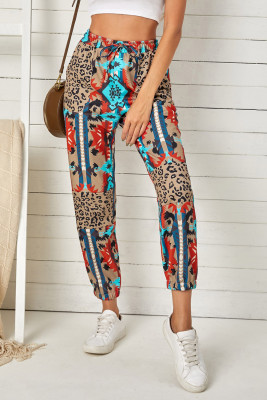 Aztec Leopard Patchwork High Waist Slim-fit Pants