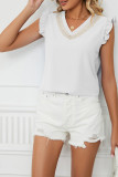 V Neck Lace Tape Flatter Sleeves Top
