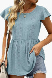 Hollow Out Pattern Back V Neck Babydoll Top