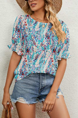 Floral Print Puff Sleeves Top