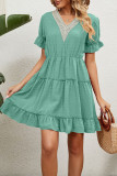 V Neck Lace Crochet Ruffle Mini Dress