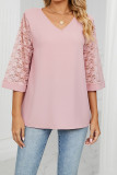 Plain V Neck Lace Sleeves Top