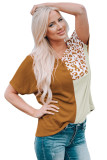 Orange Leopard Colorblock Short Sleeve Top