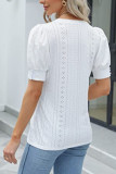 Hollow Out Pattern Puff Button Sleeves Top