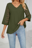 Plain V Neck Lace Sleeves Top