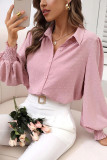 Plain Swiss Dot Open Button Smocked Cuff Blouse Shirt