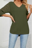 Plain V Neck Lace Sleeves Top