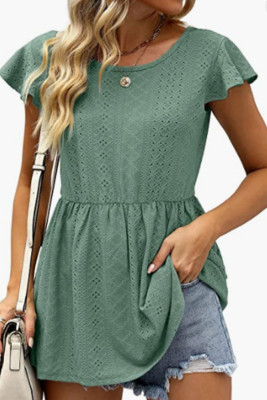Hollow Out Pattern Back V Neck Babydoll Top