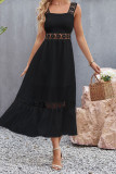 Lace Strap Square Neck Hollow Out Waist Maxi Dress