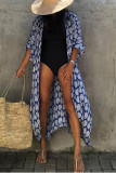 Front Open Leaf Printing Beach Cover Up