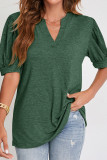 Plain V Neck Puff Short Sleeves Top
