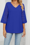 Plain V Neck Lace Sleeves Top