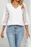 Plain V Neck Lace Sleeves Top