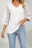 Plain V Neck Lace Sleeves Top