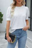 Hollow Out Pattern Puff Button Sleeves Top