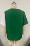 V Neck Buttoned Color Block Top