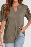 Plain V Neck Puff Short Sleeves Top