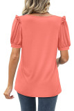 V Neck Plain Puff Short Sleeves Top