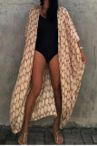 Front Open Leaf Printing Beach Cover Up