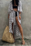 Front Open Leaf Printing Beach Cover Up