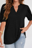 Plain V Neck Puff Short Sleeves Top