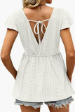 Hollow Out Pattern Back V Neck Babydoll Top