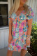 Multicolor Floral Print Tie Back Short Sleeve Dress