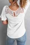 White Crochet Splicing Flutter Sleeve Top