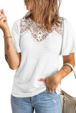 White Crochet Splicing Flutter Sleeve Top