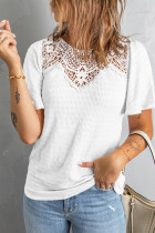 White Crochet Splicing Flutter Sleeve Top