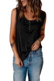 Black Snap Buttons Scoop Neck Tank with Pocket