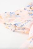 Pink Floral Print Flared Sleeve Ruffle Dress