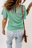 Green Crochet Splicing Flutter Sleeve Top