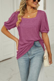 Plain Square Neck Bubble Sleeves Top